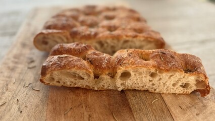 Freshly Baked Rosemary Focaccia on the Table.