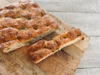 Freshly Baked Rosemary Focaccia on the Table.