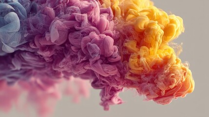 Obraz premium Vibrant Swirls of Colorful Smoke in Harmonious Blends of Purple, Pink, and Yellow Hues