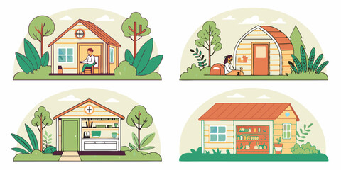 Obraz premium Cartoon Vector Art: Gardening & DIY Sheds Houses