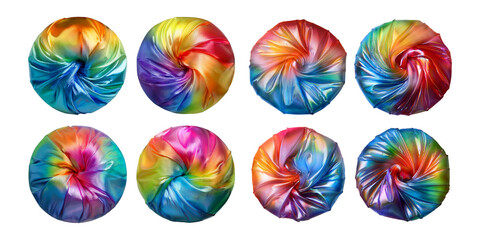 Colorful Swirling Textile Patterns in Circular Formations Displayed, holographic of Iridescent Kawaii 3D, Isolated on Transparent background