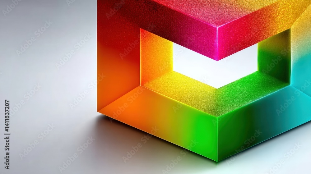Poster colorful geometric shape with gradient illumination casting shadows on a light surface