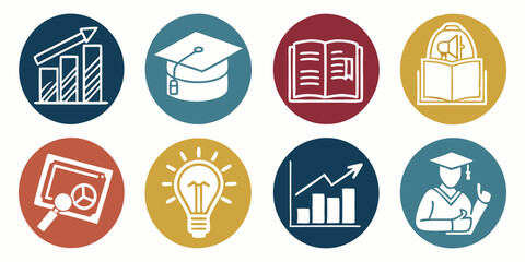 Education Vector Icons Set Learning Knowledge Growth Success Flat Design