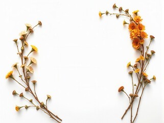 Funeral flyer template with dried flower art on white paper and blank photo space