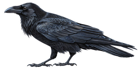 Fototapeta premium Digital Painting of a Raven, Isolated on Transparent Background, Bird Illustration, Corvus corax, Raven, Bird, Illustration