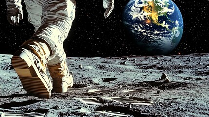 Astronaut walking on the moon's surface.