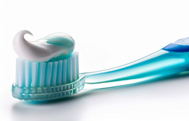 zahncreme auf einer eisblauen Zahnpasta, teilweise transparent, isoliert, 