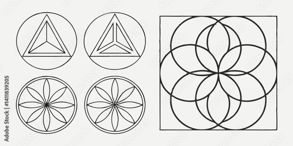 Poster Geometric Line Art Circles Triangles Patterns Design