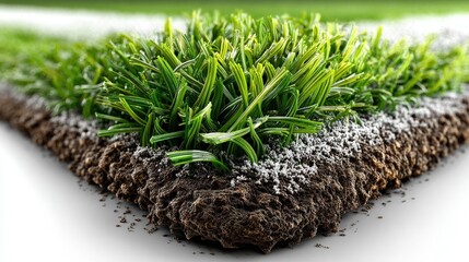 Fresh Green Grass with Soil and Frost at Edge of Spring Garden Landscape in Natural Setting