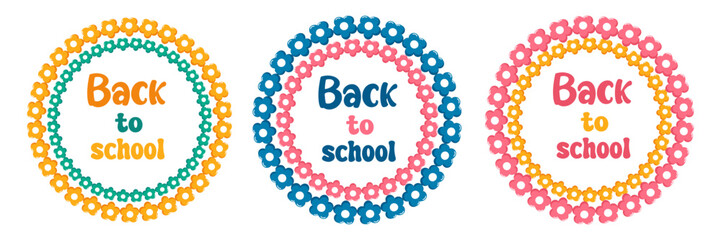 Set of frames back to school stationery for design. Hand drawn round square line border, , tags, stickers, cards, logo design and poster template. Vector