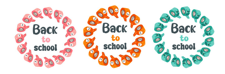 Set of frames back to school stationery for design. Hand drawn round square line border, , tags, stickers, cards, logo design and poster template. Vector