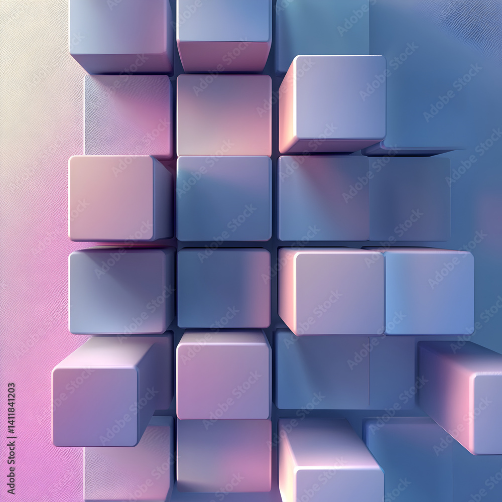 Poster abstract cubes: a mesmerizing arrangement of multi-dimensional, geometric cubes, rendered in soft pa