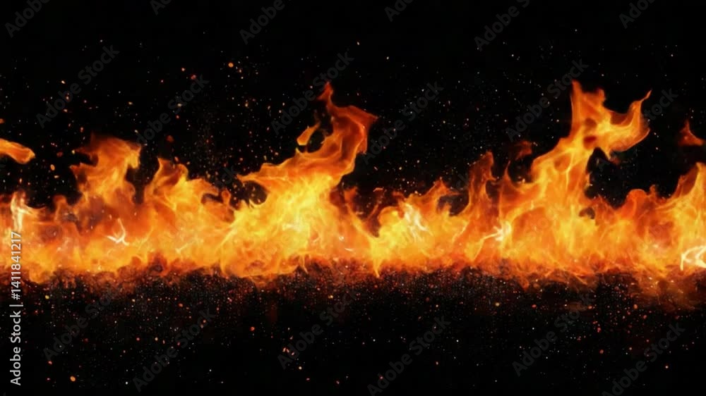 Poster dynamic flames erupting in darkness, capturing intense heat and visual impact for creative designs a