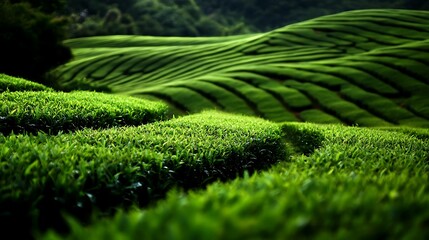 Fototapeta premium Serene Green Tea Plantation Hills with Malaysia.
