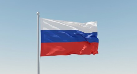 Fototapeta premium Waving Russian Flag Against a Clear Blue Sky: A Stunning Display of National Pride and Identity