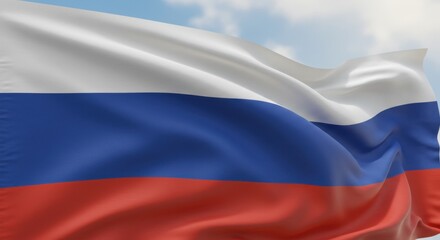 Fototapeta premium The Russian Federation Flag Waving Proudly Under a Clear Sky