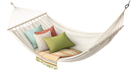 a hammock with pillows isolated on white background, PNG