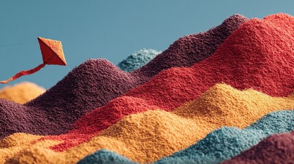 Fototapeta premium Colorful Sand Hills with a Kite in a Vibrant and Playful Landscape Scene for Creative Projects