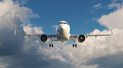 Naklejka premium 3D render of a white airplane flying in a blue sky