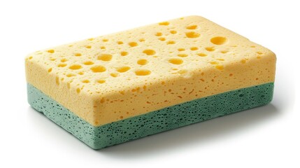Vibrant yellow green sponge floating elegantly on a clean white background, highlighting its color