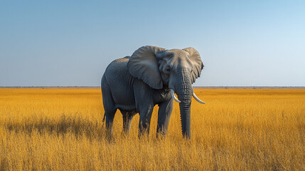 Obraz premium Elephant in natural habitat surrounded by vast dry grassland