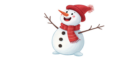Joyful Snowman Illustration Digital Painting, Isolated on Transparent Background, Winter, Christmas, Holiday, Snowman, Christmas, Winter