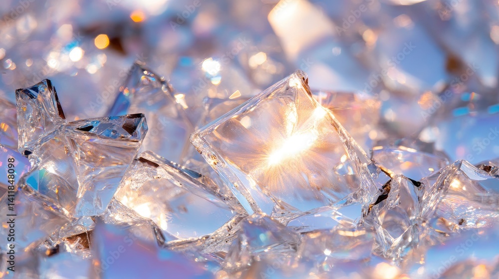 Poster shimmering ice cubes reflecting light in an abstract background