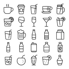 Collection of Drink Icons - Line Art Style