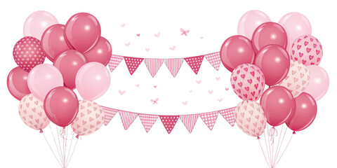 Pink Balloon Bouquet with Bunting, Isolated on Transparent Background, Party Decoration, Illustration, balloons, party, celebration