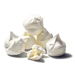 Close up of Delicate White Meringues, Sweet Treats on White Background.