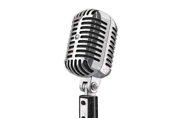 Fototapeta premium Silver Vintage Microphone Standing Out Against A Black Background Studio Shot