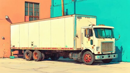 Vintage Truck Parked Against Colorful Wall in Urban Setting with Bright Shades and Textures
