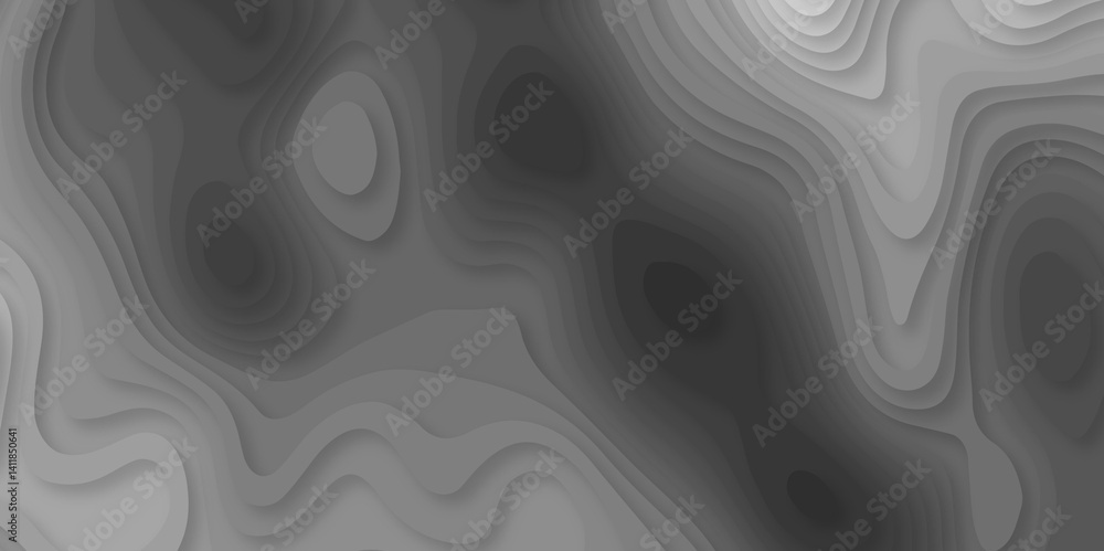 Poster abstract white paper cut background with lines. background of the topographic map. white wave paper 