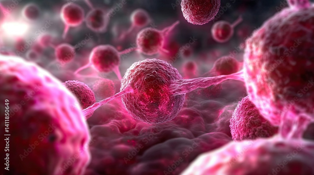 Poster abstract microscopic view of cells and biological structures in pink