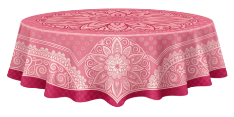 Pink Mandala Tablecloth, Round Table Design, Isolated on Transparent Background, Tablecloth, Mandala, Pink
