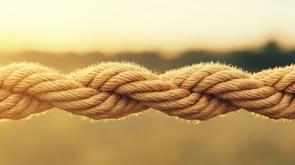 Fototapeta premium Textured natural rope against a blurred background, symbolizing strength and connectivity in nature's light