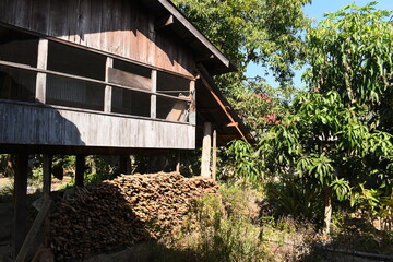 old brown wooden house in country, natural village