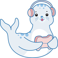 Cute Seal vector icon. Funny baby Seal animal series stock illustration. Life of fluffy Seal designs.
