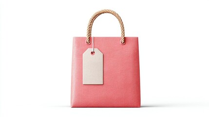 Elegant Pink Paper Shopping Bag with Twisted Rope Handle and Blank Tag for Customization