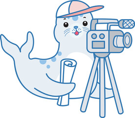 Cute Seal vector icon. Funny baby Seal animal series stock illustration. Life of fluffy Seal designs.