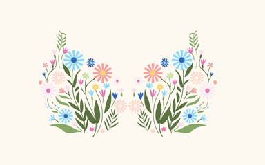A vector illustration of women's breasts creatively formed by colorful flowers, representing femininity, nature, and beauty in a symbolic and artistic manner. Concept of body positivity and floral des