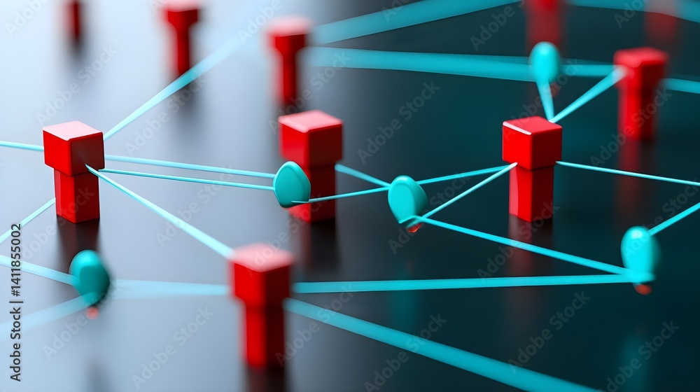 Poster dynamic visualization of interconnected nodes abstract space digital art futuristic perspective