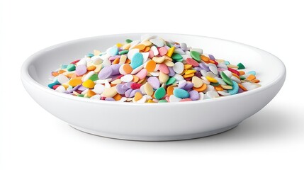 Colorful Heart-Shaped Sprinkles in a White Dish for Cake Decoration and Baking Activities