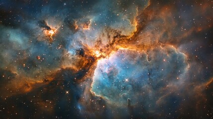 Cosmic Nebula with Vibrant Orange and Blue Hues