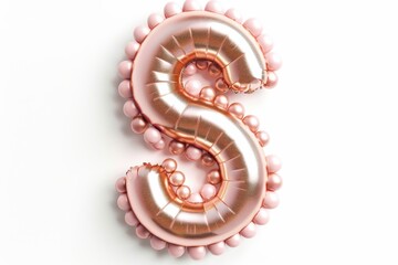 A shimmering rose gold balloon letter S adorned with pink pearls adds playful elegance to a celebration isolated on transparent background