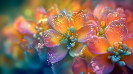 Vibrant Colorful Flowers with Dew Drops Macro Photography