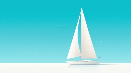 Obraz premium Serene Sailing Yacht on Tranquil Blue Ocean Under Clear Sky with Gentle Sea Breeze