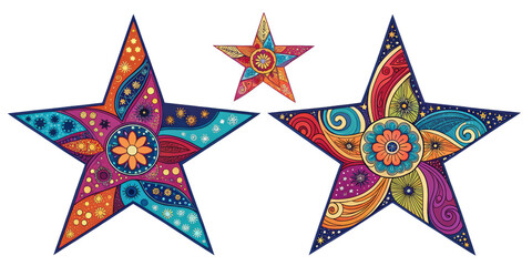 Obraz premium Three Ornate Mandala Stars, Isolated on Transparent Background, Illustration, Bohemian Design, mandala, star,