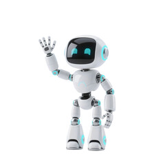 Happy robot. 3d ai character, chat bot mascot isolated on transparent background, GPT chatbot icon. Artificial intelligence, trendy technology, support service, funny automation computer