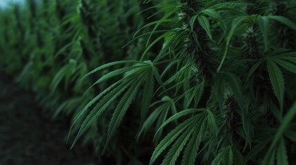 Fototapeta premium Hemp field, lush green plants, outdoor farm, growth in cultivation